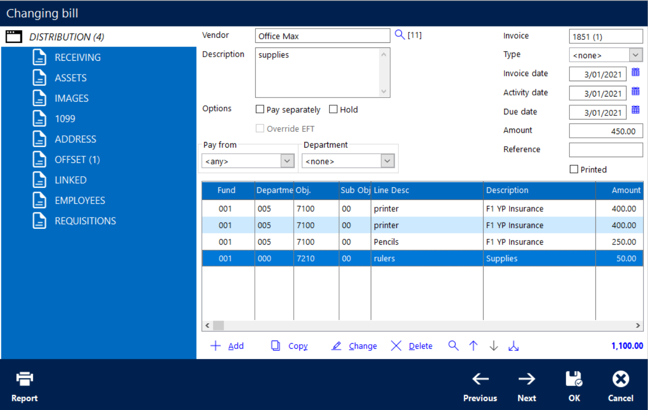 Accounts Payable Bill Entry