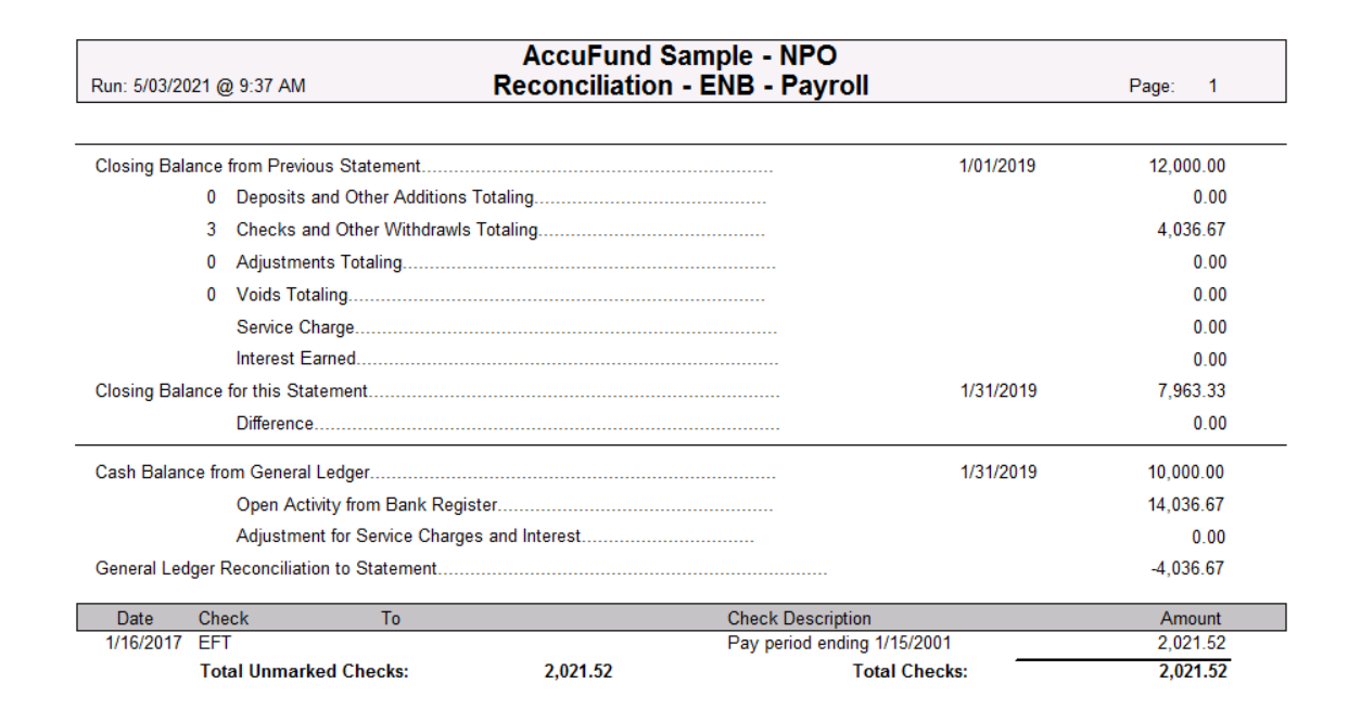 onsite bank reconciliation report2021